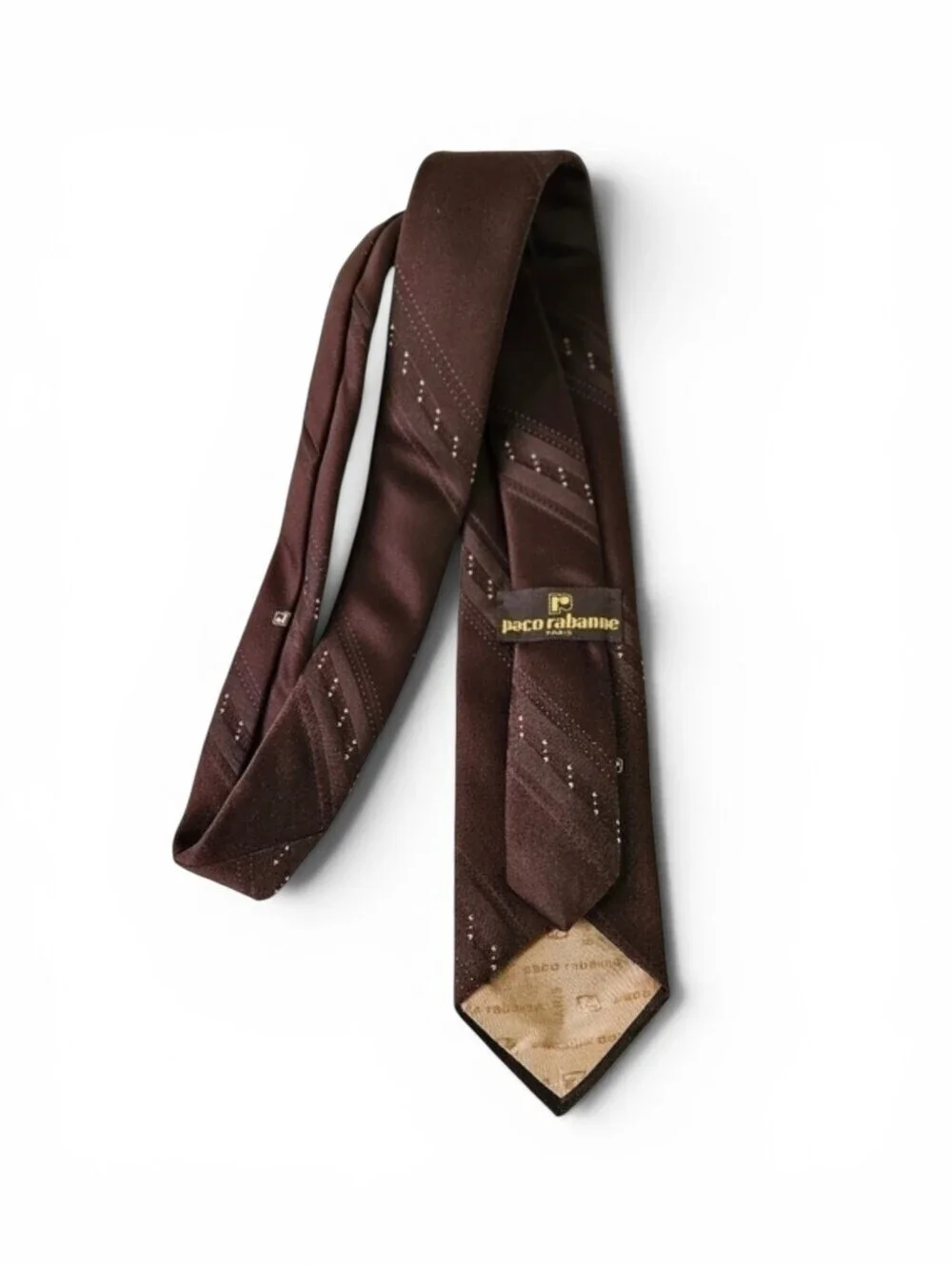 Paco Rabanne Paris Embroidered Vintage Monogram Necktie in Umber Brown and Tan